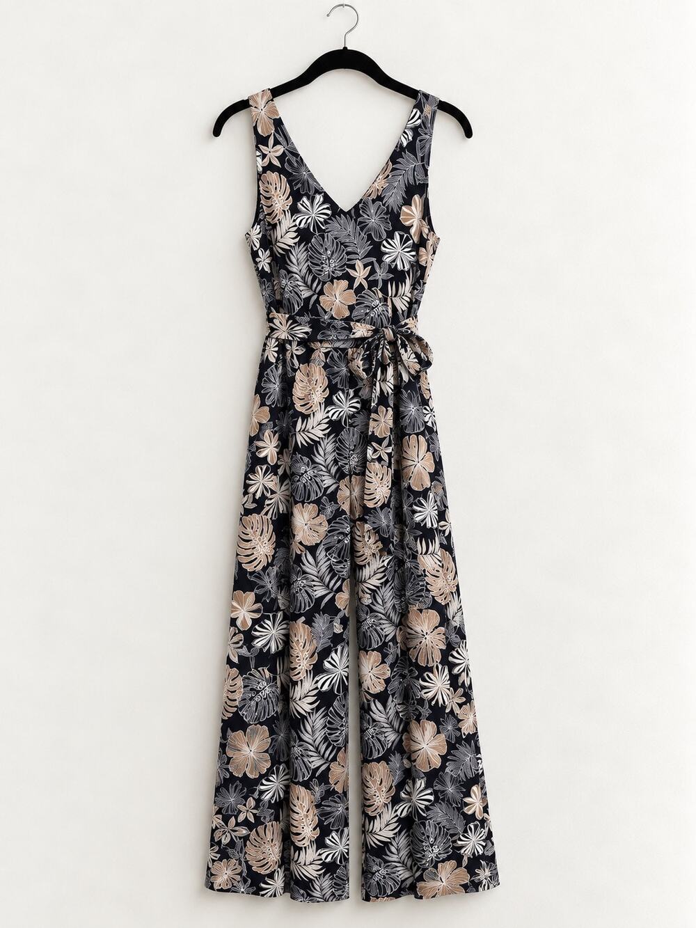 J.Jill Wearever Floral Sleeveless Wide Leg Belted Jumpsuit M